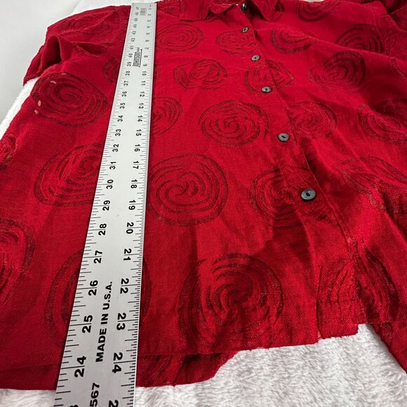 Chico's Design Womens Red Button-Up Sheer Spiral Pattern 3/4 Sleeve Shirt Size 3 - Picture 7 of 7